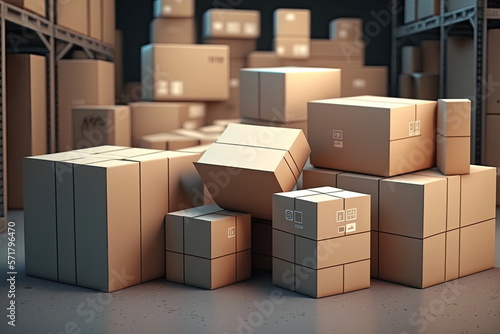 Paper boxs in warehouse. Shipping product, logistics, vector illustration, Made by AI,Artificial intelligence © waranyu