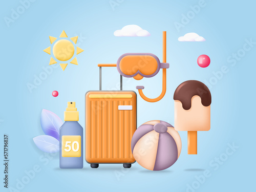 Summer holiday vector tropical vacation 3d poster