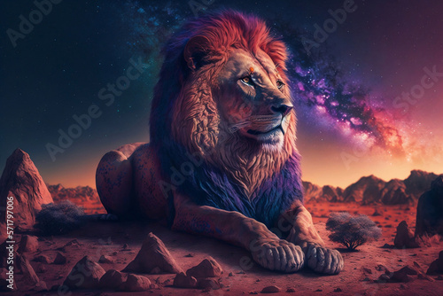 Colorful Lion and Abstract Gradient Background  A Bright and Vivid Display Generated by AI