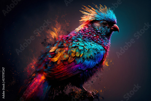 A Symphony of Gradient Colors: AI-Generated Colorful Bird and Abstract Background © jambulart
