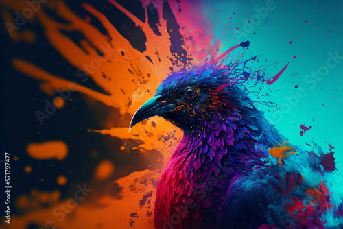 Colorful Bird and Abstract Gradient Background: A Bright and Vivid Display Generated by AI