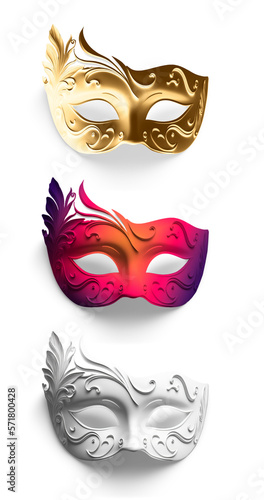 carnival venetian mask set isolated on transparent background