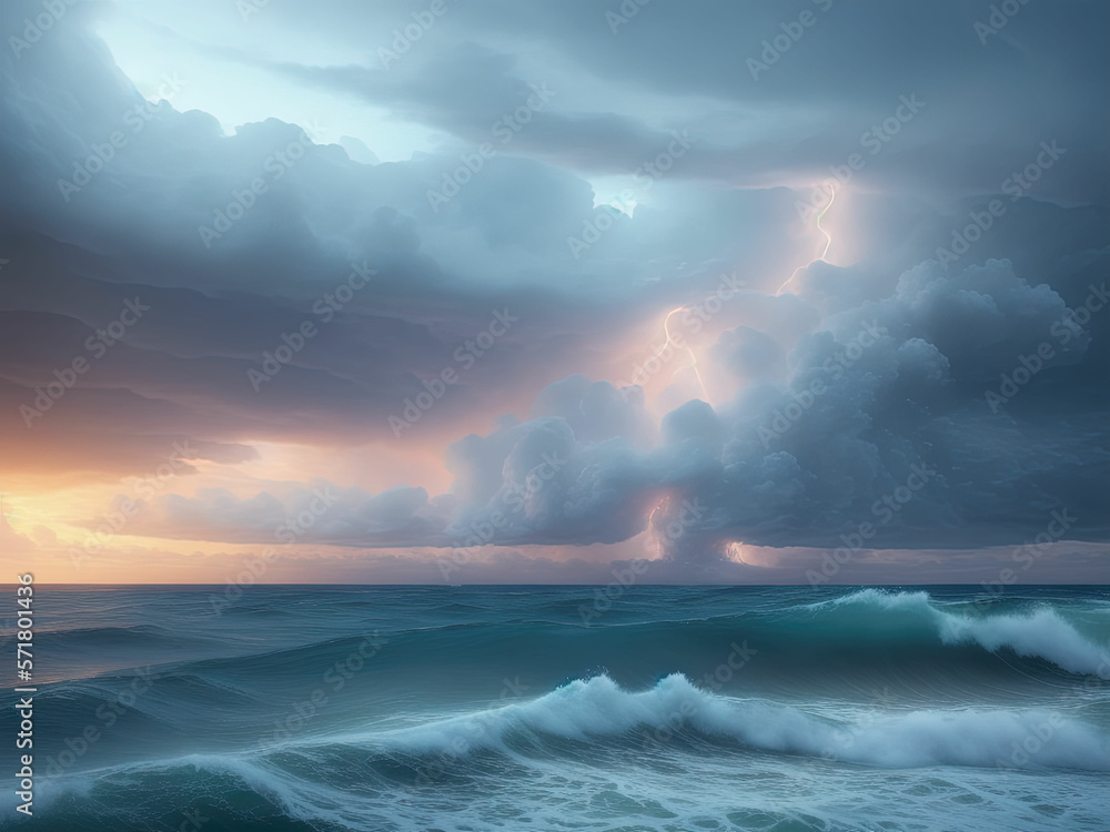 Naklejka premium Ocean wave in the ocean during storm. Generative AI