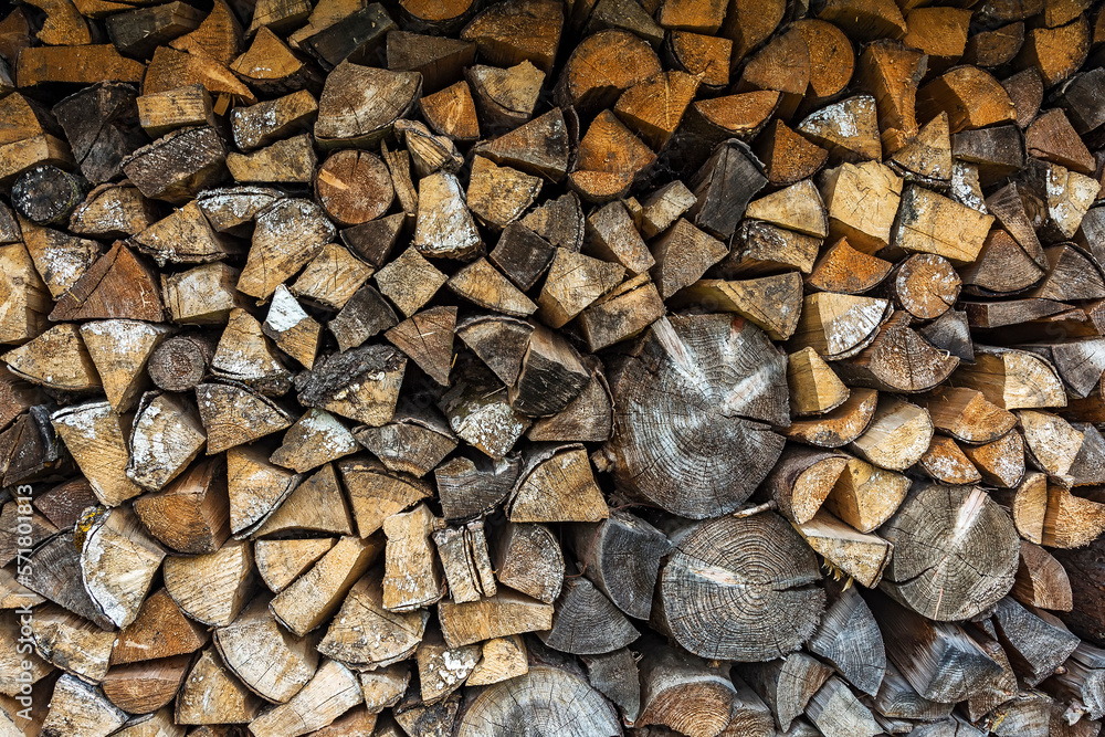 Firewood stacked in a woodpile for the winter season Firewood stacked in a woodpile for the winter season