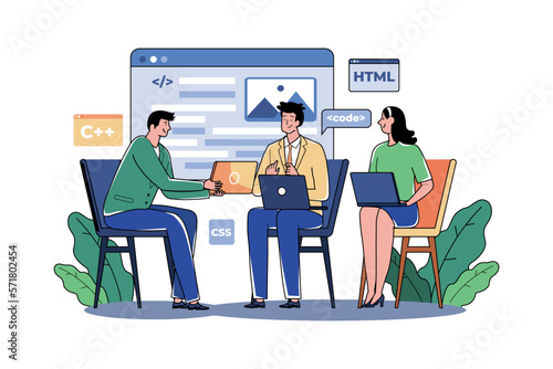 Team writes code programming for app or website