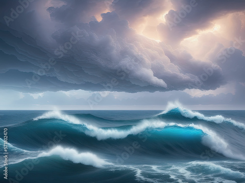 Ocean wave in the ocean during storm. Generative AI © inteamvideo