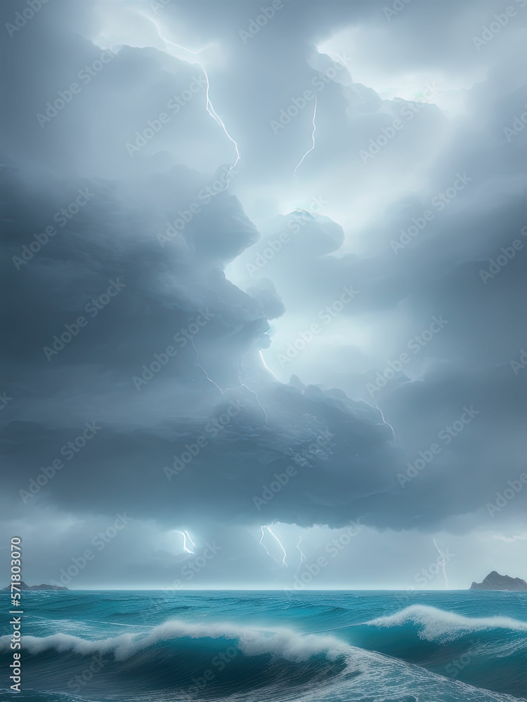 Naklejka premium Ocean wave in the ocean during storm. Generative AI