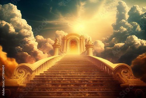 stairway to heaven in glory  gates of Paradise  meeting God  symbol of Christianity  generative ai