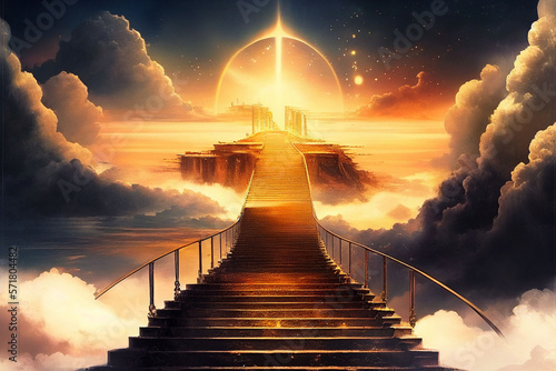 stairway to heaven in glory, gates of Paradise, meeting God, symbol of Christianity, generative ai
