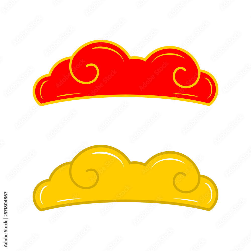 Red golden chinese cloud doodle icon on white backgroud flat vector design Red golden chinese cloud doodle icon on white backgroud flat vector design