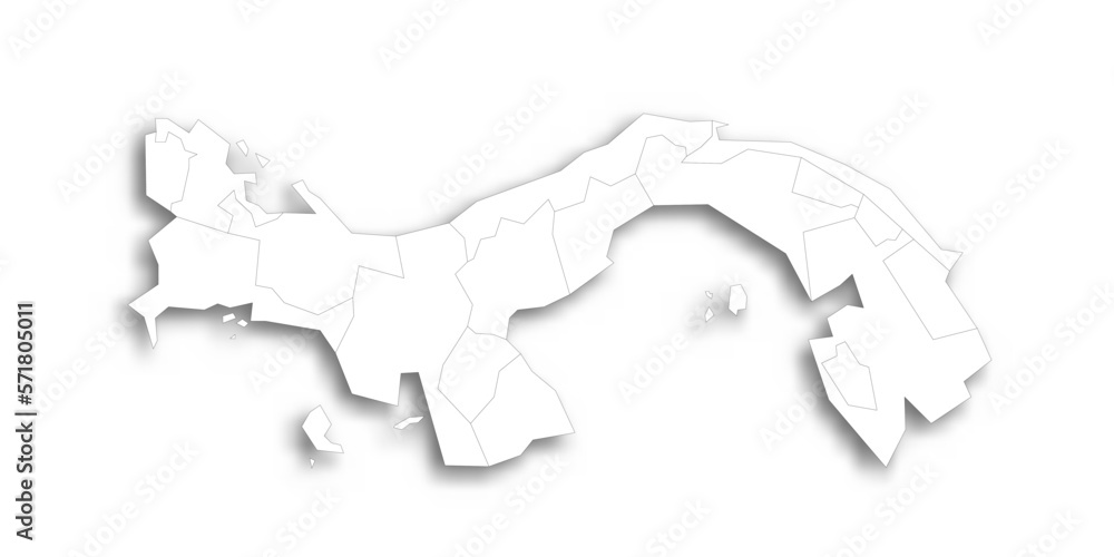 Panama political map of administrative divisions - provinces. Flat white blank map with thin black outline and dropped shadow.