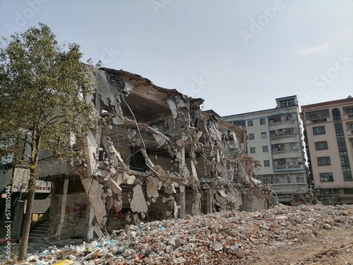 Landscape of building demolition site