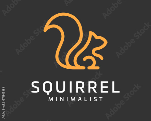 Squirrel Chipmunk Tail Flat Line Art Linear Outline Simple Minimalist Mascot Vector Logo Design