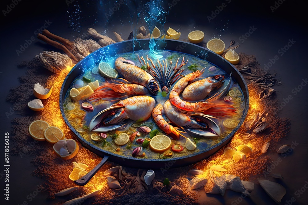 Seafood paella Generative Ai