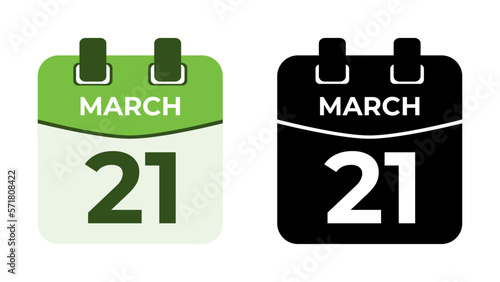 March 21 flat daily spiral calendar icon date vector image in matching color scheme. Suitable and perfect for design material, such as event or reminder. The best editable graphic resources.