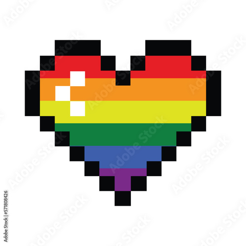 Pride heart icon in 8 bit style. Pixel heart icon. Pride icon.