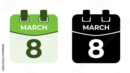 March 8 flat daily spiral calendar icon date vector image in matching color scheme. Suitable and perfect for design material, such as event or reminder. The best editable graphic resources.