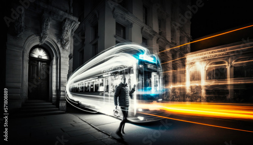 London light-painting, street, speed and light, abstract background, generative AI