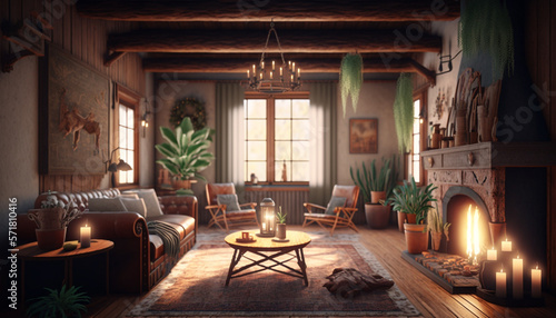 Rustic living room. Generative AI © Putrasatria