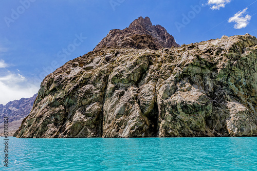 Attabad lake created due to landslid, mountain covered with dam water, Hunza Valley, Gilgit-Baltistan  photo