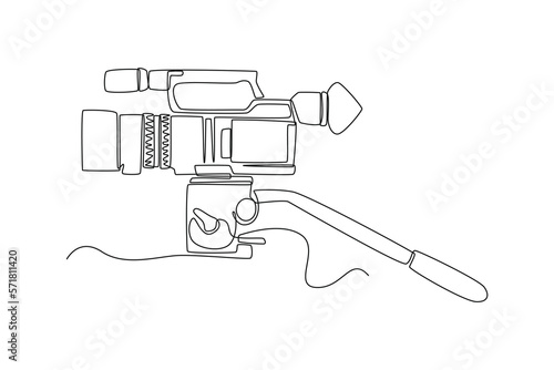 Continuous one line drawing camera for filming. Video shooting tools concept. Single line draw design vector graphic illustration.