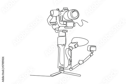 Continuous one line drawing camera for filming. Video shooting tools concept. Single line draw design vector graphic illustration.