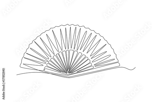 Single one line drawing paper fan. Continuous line draw design graphic vector illustration.