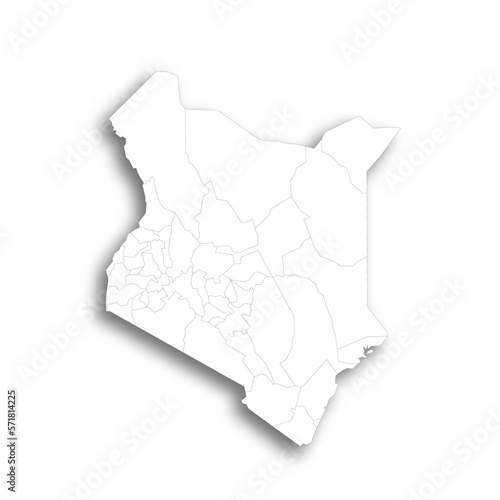 Kenya political map of administrative divisions - counties. Flat white blank map with thin black outline and dropped shadow.
