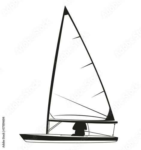 Silhouette of a Laser Dinghy Sailboat Optimist Sailor Opti Sailing Vector Illustration