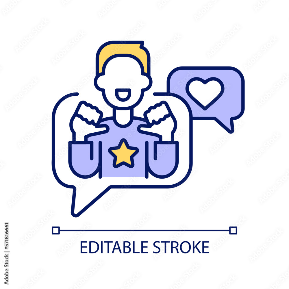 Positive feedback from customer RGB color icon. Satisfied consumer opinion. Opinion about product. Business online. Isolated vector illustration. Simple filled line drawing. Editable stroke Positive feedback from customer RGB color icon. Satisfied consumer opinion. Opinion about product. Business online. Isolated vector illustration. Simple filled line drawing. Editable stroke