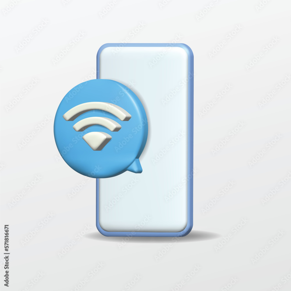3d mobile with Wi-Fi sign on speech bubble icon for website, label, banner, sticker, template and logo on white background. 3d style vector illustration design. 3d mobile with Wi-Fi sign on speech bubble icon for website, label, banner, sticker, template and logo on white background. 3d style vector illustration design.
