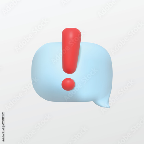 3d speech bubble with exclamation mark icon for website, label, banner, sticker, template and logo on white background. 3d style vector illustration design.