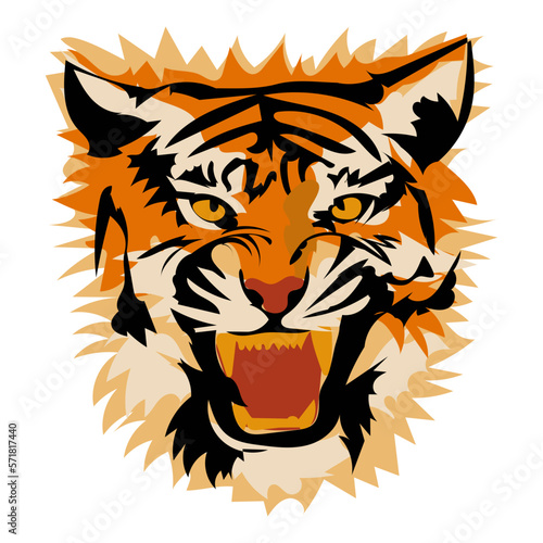 Tiger head profile, vector image isolated on a white background. Abstract illustration, simplified spots in layers. Suitable for printing on banner and flyer