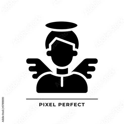 Innocent black glyph icon. Character archetype. Psychoanalytic theory. Personality trait. Honest and virtuous. Silhouette symbol on white space. Solid pictogram. Vector isolated illustration