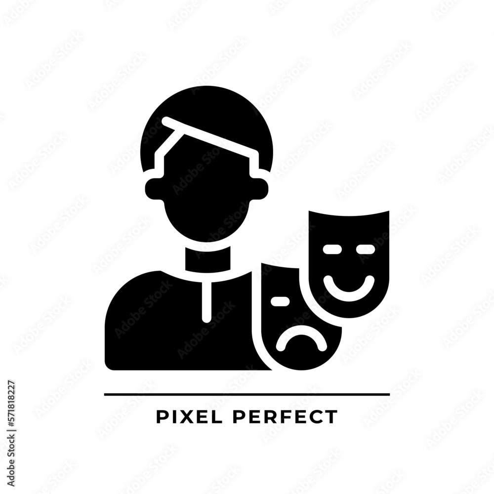 Persona black glyph icon. Social mask. Self representation to world. Archetype. Psychoanalysis. First impression. Silhouette symbol on white space. Solid pictogram. Vector isolated illustration