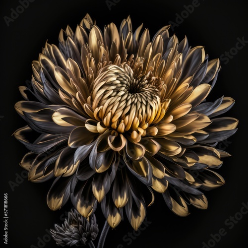 golden metal chrysanthemum on a black background.art background.  generative AI