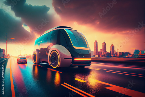 next generation of logistic , transport of autonomus drive on the road , AV cargo , AV bus , auto vehicle © slonme
