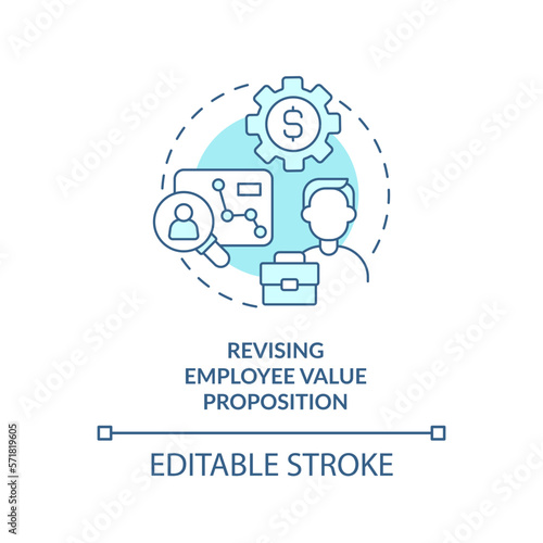 Revising employee value proposition turquoise concept icon. DEI workplace initiative abstract idea thin line illustration. Isolated outline drawing. Editable stroke. Arial, Myriad Pro-Bold fonts used