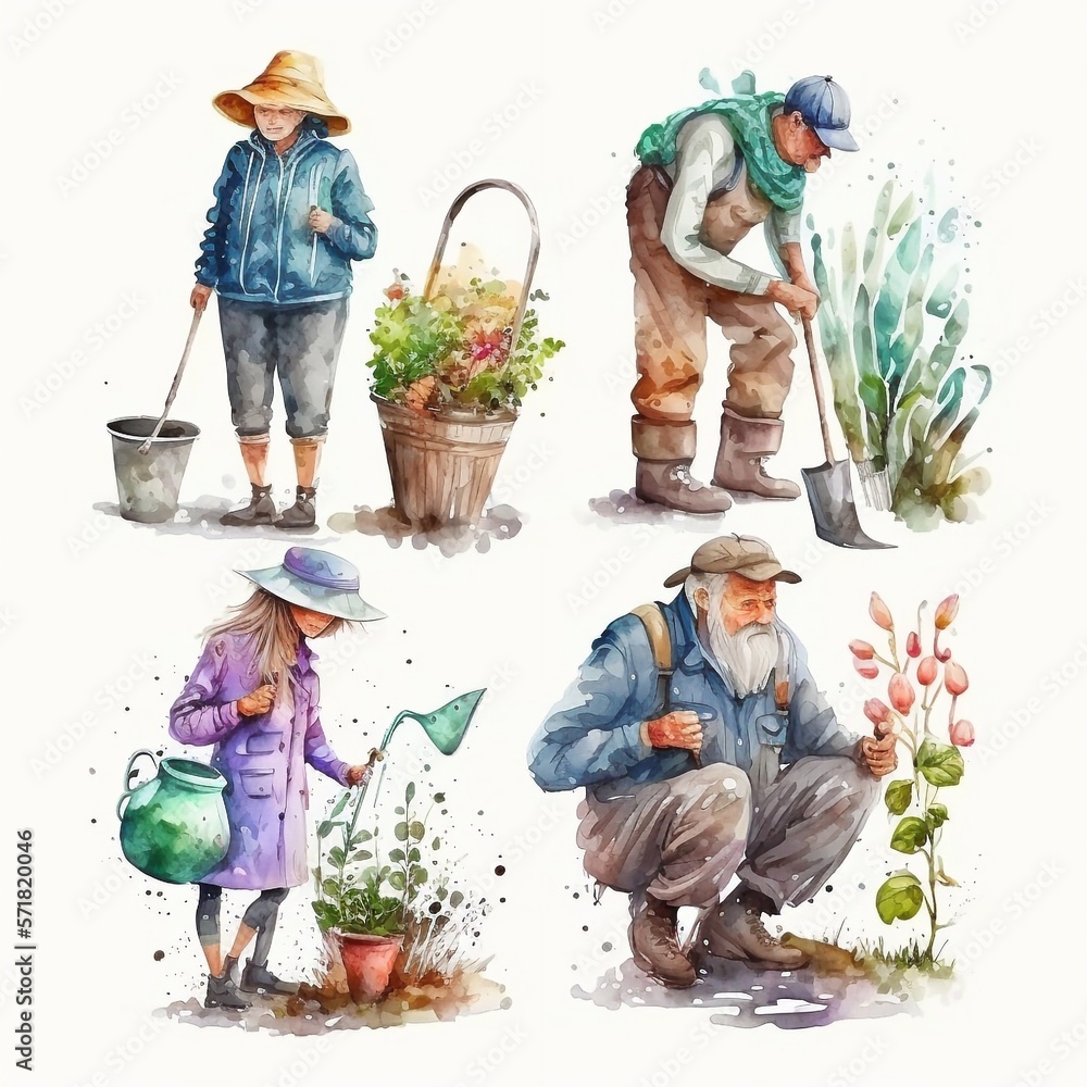 Set Gärtner bei der Arbeit, made by AiAIArt StockIllustration
