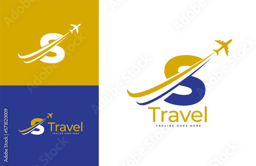 Letter S Air Travel Logo Design Template. Icon Travel, logistics, shipping, tours etc