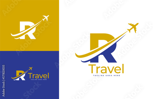 Letter R Air Travel Logo Design Template. Icon Travel, logistics, shipping, tours etc