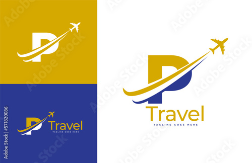 Letter P Air Travel Logo Design Template. Icon Travel, logistics, shipping, tours etc