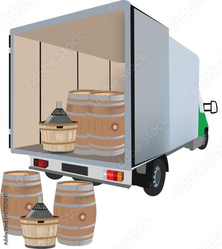 Van truck use for transporting wine demijohns-