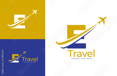 Letter E Air Travel Logo Design Template. Icon Travel, logistics, shipping, tours etc