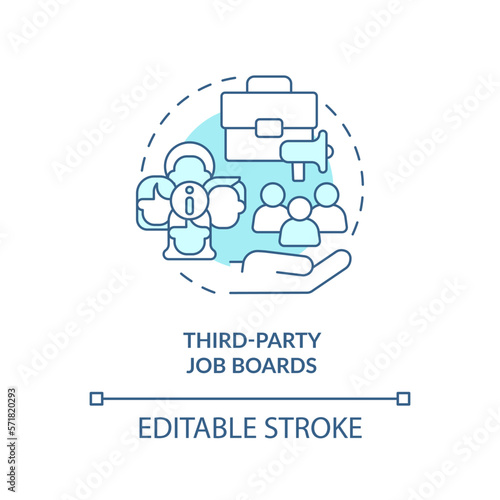 Third party job boards turquoise concept icon. Diversifying pipeline of candidate abstract idea thin line illustration. Isolated outline drawing. Editable stroke. Arial, Myriad Pro-Bold fonts used