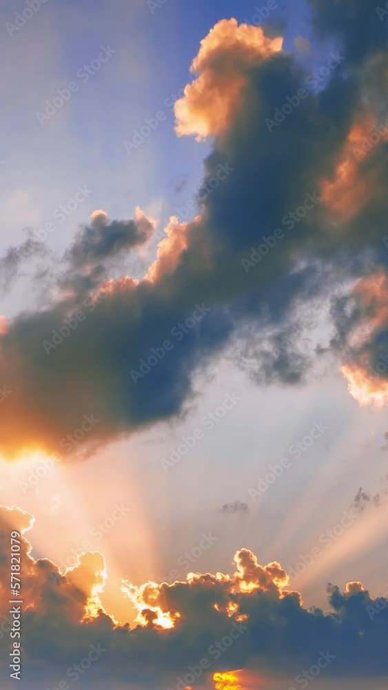 Scenic Dramatic Sky With Sunrays During Sunset. Natural Sunshine vertical, vertical footage, vertical video. Scenic Dramatic Sky With Sunrays During Sunset. Natural Sunshine vertical, vertical footage, vertical video.
