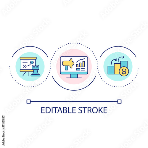 Internet advertising strategy loop concept icon. Increase company profit. Online sales abstract idea thin line illustration. Isolated outline drawing. Editable stroke. Arial font used