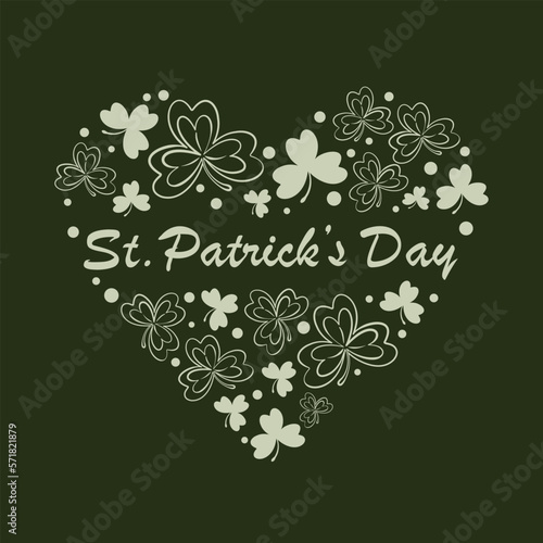 green card for st patrick s day heart made of clover leaves with inscription happy st patrick in the center