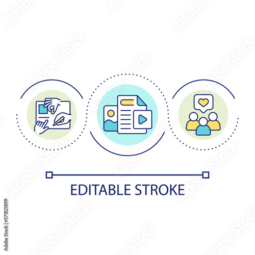 Create content for social media loop concept icon. Attract new followers. Promote business on internet abstract idea thin line illustration. Isolated outline drawing. Editable stroke. Arial font used