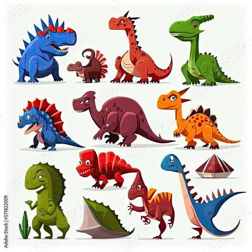 set of Dinosaurs cartoon  white background  Made by AI Artificial intelligence